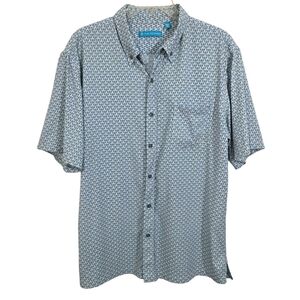 Tori Richard Button Down Golf Short Sleeve Shirt Blue Pineapple Print Medium
